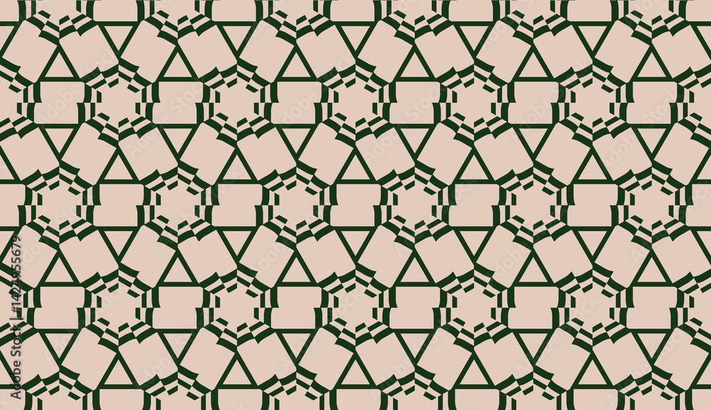 Fototapeta premium Design pattern with abstract modern ornament. Triangles style. Vector illustration. Green, brown color. Seamless