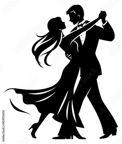 Dance Ball Man Woman Ballroom Waltz Party Logo Graphic Silhouette Shape Clipart Digital Art Illustration