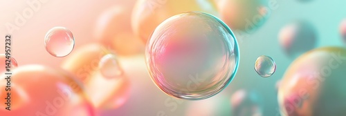 Wallpaper Mural Floating Soap Bubbles with Rainbow Reflections and Soft Pastel Background Torontodigital.ca