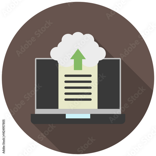 Document Upload mini illustration rounded color icon, use for taxation, economy, business, finance, UI, UX kit, app and web development, digital or print.