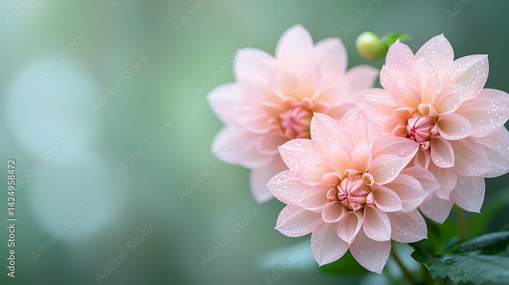 Close Up of Pink Dahlias with Water Droplets Close Up of Pink Dahlias with Water Droplets
