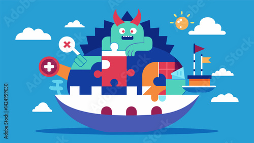 A float with a monstrous figure made of puzzle pieces highlighting the complicated and confusing nature of navigating through misinformation..