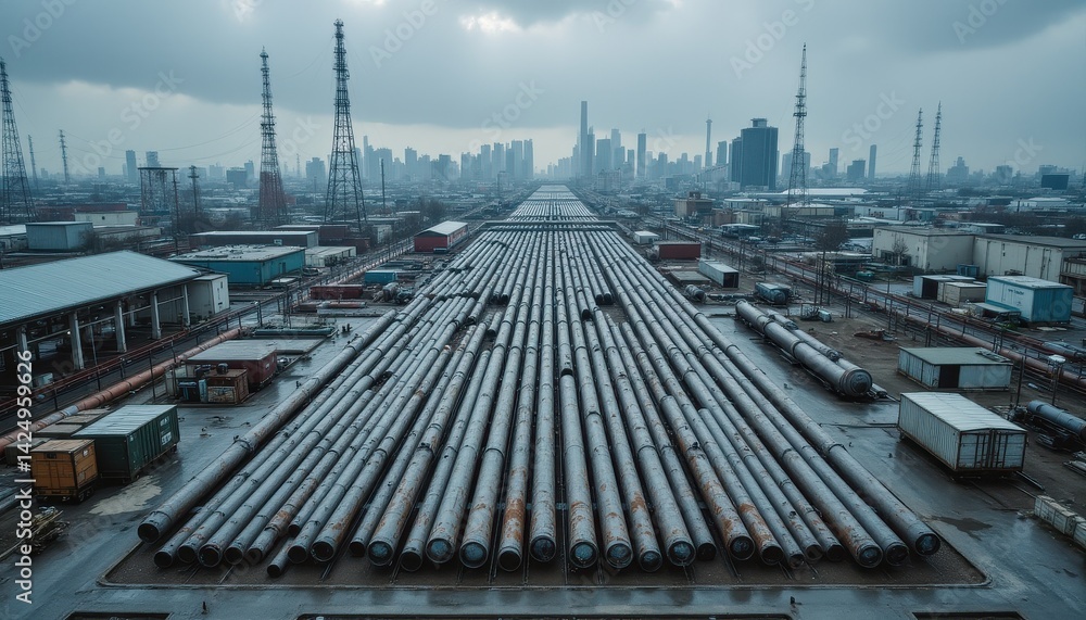 Fototapeta premium Industrial Pipes Line Cityscape