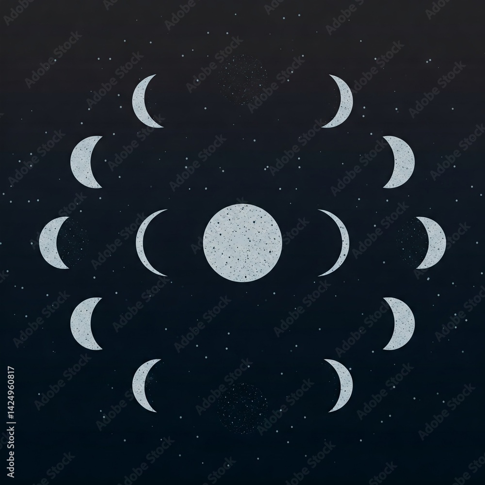 Naklejka premium Dot style moon phases vector illustration for astronomy and astrology backgrounds 