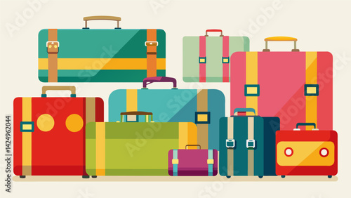 A colorful assortment of retro suitcases from the 1950s each with its own unique pattern.. Vector illustration