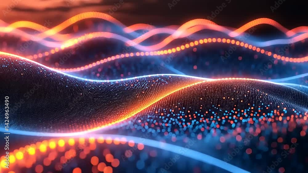 Abstract digital wave patterns with glowing particles Abstract digital wave patterns with glowing particles
