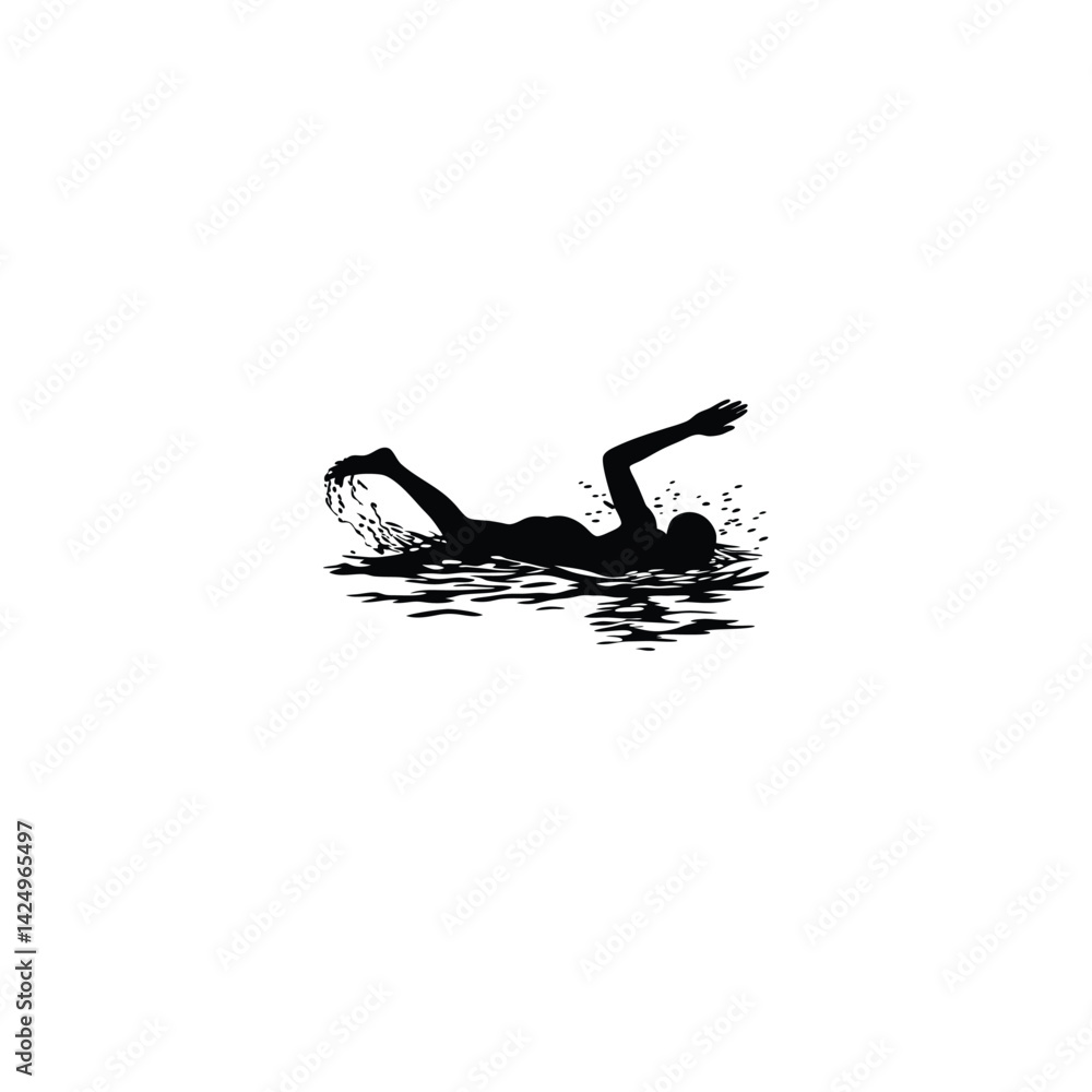 Swimmer in swimming pool silhouette on white background Swimmer in swimming pool silhouette on white background