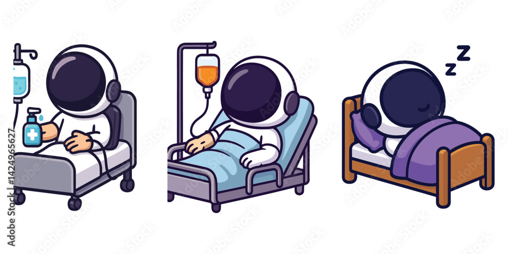 Fototapeta premium Astronaut receiving IV drip and sleeping in hospital bed