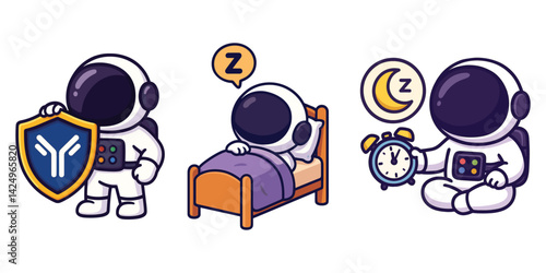 Astronaut sleeping early and preparing for bedtime
