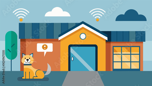 Garage sensors that alert pet owners if a pet has accidentally been left in the garage before the door closes.. Vector illustration