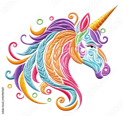 Wallpaper Mural PNG Unicorn in embroidery style pattern drawing sketch. Torontodigital.ca
