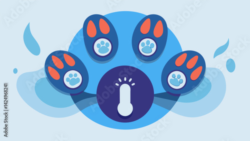 A set of paw pads with builtin temperature sensors to monitor and regulate your pets body temperature in extreme weather conditions.. Vector illustration