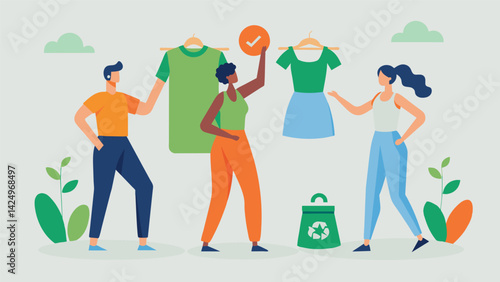 Participants are encouraged to bring in clothes made from sustainable fabrics such as bamboo organic cotton or recycled materials to the EcoConscious. Vector illustration