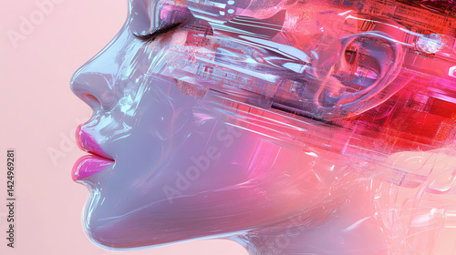 Vibrant slide wallpaper showcasing generative AI algorithms with neon lights, metallic & plastic textures in bright reds, purples, and blues. Futuristic & eye-catching