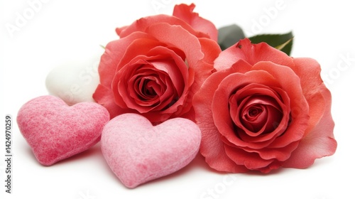 Vibrant Roses and Hearts on White Background