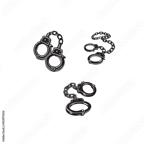 Handcuffs Silhouette Set Vector Police Handcuffs Icon Black and White Handcuffs Illustration