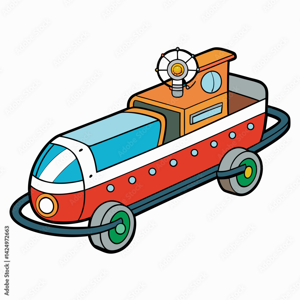 Naklejka premium car, cartoon, transport, vehicle, auto, illustration, vector, toy, driver, transportation, driving, red, automobile, truck, funny, drive, cars, travel, people, fun, road, green, speed