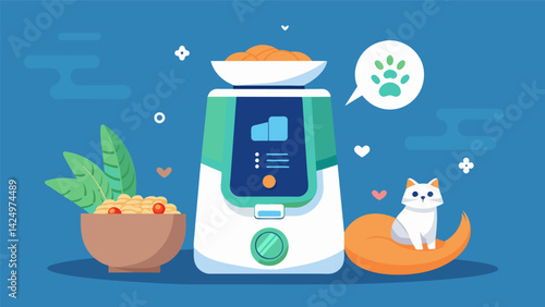 A highend luxury pet feeder that includes a builtin nutrition tracker and dispenses veterinarianapproved meals for optimal health.. Vector illustration
