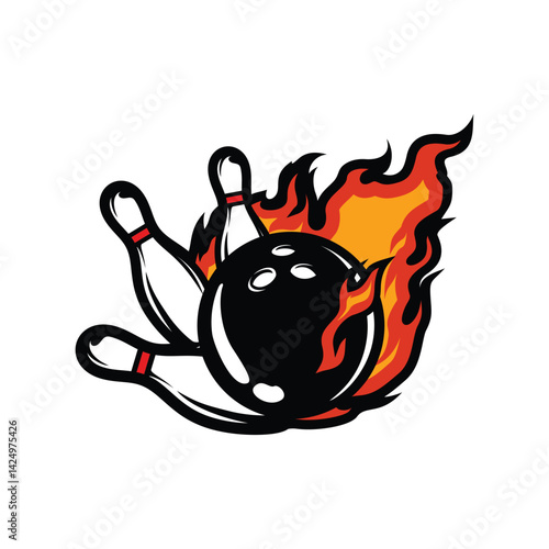 Bowling Fire Strikes logo design vector