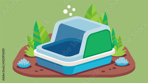 A selfcleaning litter box that uses allnatural enzymes instead of chemicals.. Vector illustration