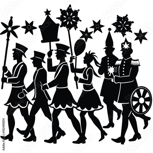 Silhouette of a Festive Christmas Procession