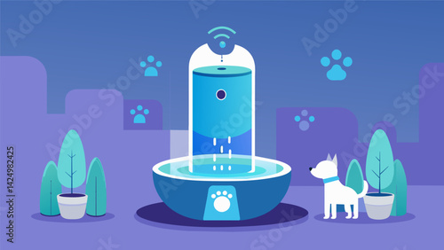 Keep your pets water bowl clean and their water supply fresh and safe with a smart water fountain that uses a UVC light to eliminate bacteria and. Vector illustration