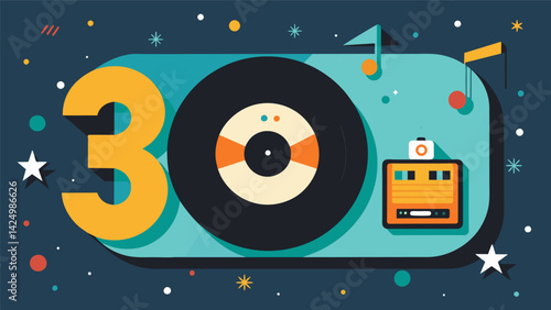 A nostalgic gift for a friend on their 30th birthday a vinyl record of the top songs from the year they were born. Vector illustration