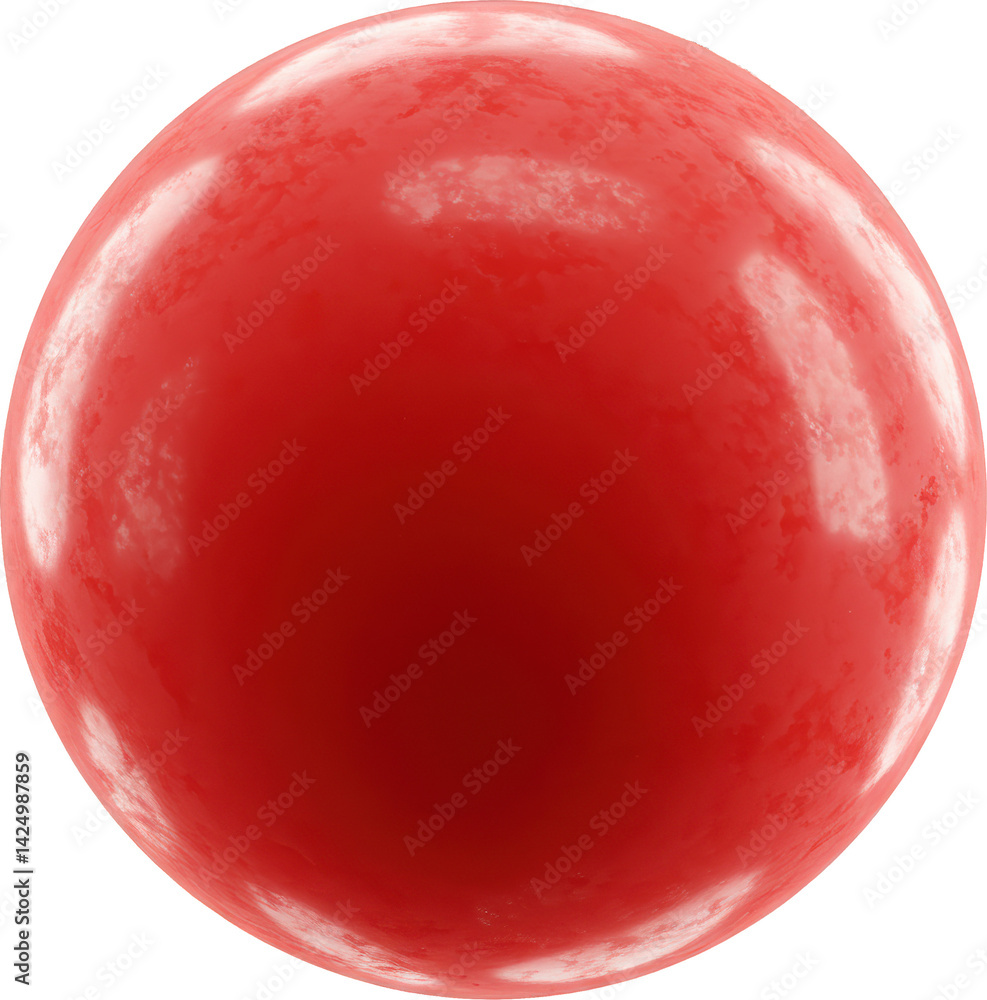 Shiny textured red sphere on transparent background