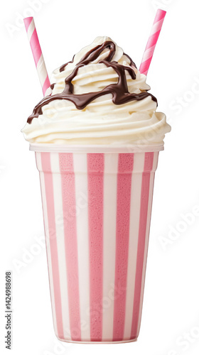 Wallpaper Mural Photo of Milkshake Dessert with Chocolate Drizzle in Striped Cup Torontodigital.ca