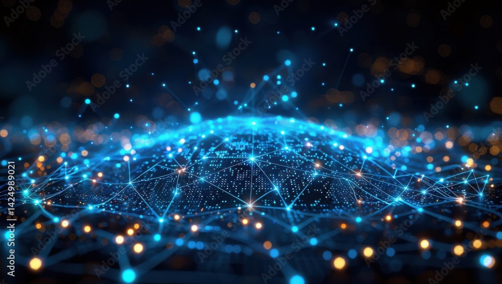 Obraz premium A blue and orange lighted pattern with many small dots