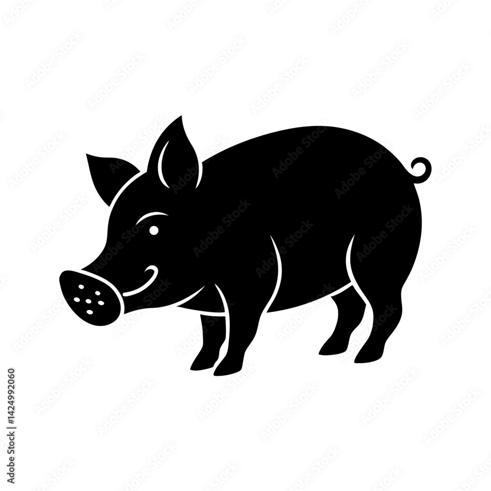 Fototapeta premium Clean pig silhouette vector illustration. Perfect for versatile design use: logos, icons, prints. Easy to edit and scale.