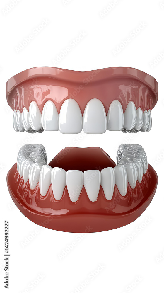 Obraz premium Realistic 3D Illustration of a Dental Prosthesis on Transparent Background