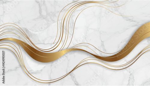 Elegant White Marble Background with Gold Waves Modern Texture Luxury Design_Abstract Backdrop for Creative Projects and Digital Art_Sophisticated Wallpaper