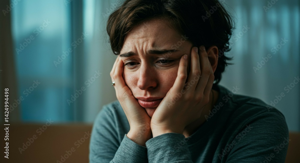 Sad Woman Holds Face in Hands Sad Woman Holds Face in Hands