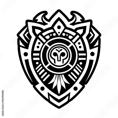 A solid style icon of warrior shield symbol