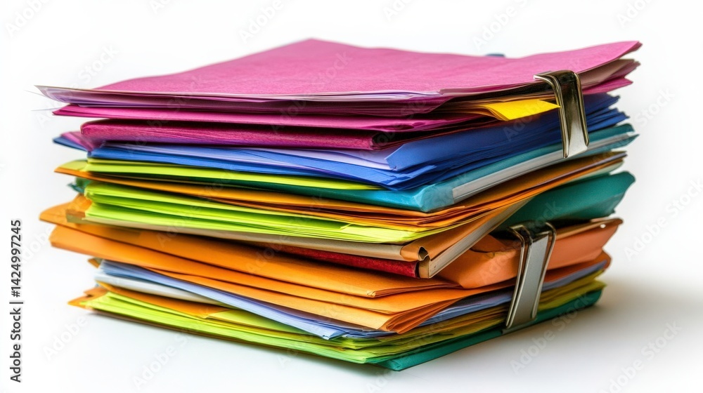 Colorful Stack of Documents on a White Background Colorful Stack of Documents on a White Background