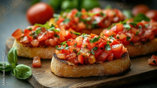 Wallpaper Mural Toasted bread topped with juicy tomatoes and fresh basil (1) Torontodigital.ca