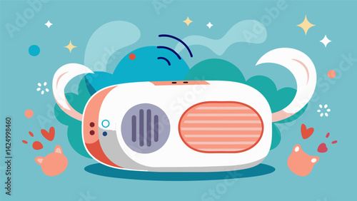 A portable white noise machine with ambient sounds to drown out loud noises and create a soothing environment for pets.. Vector illustration