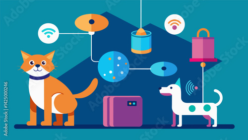 A stateoftheart system that uses motion sensors to trigger a variety of engaging toys and activities for your pets.. Vector illustration