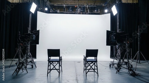 Empty Studio Space for TV Production with White Background