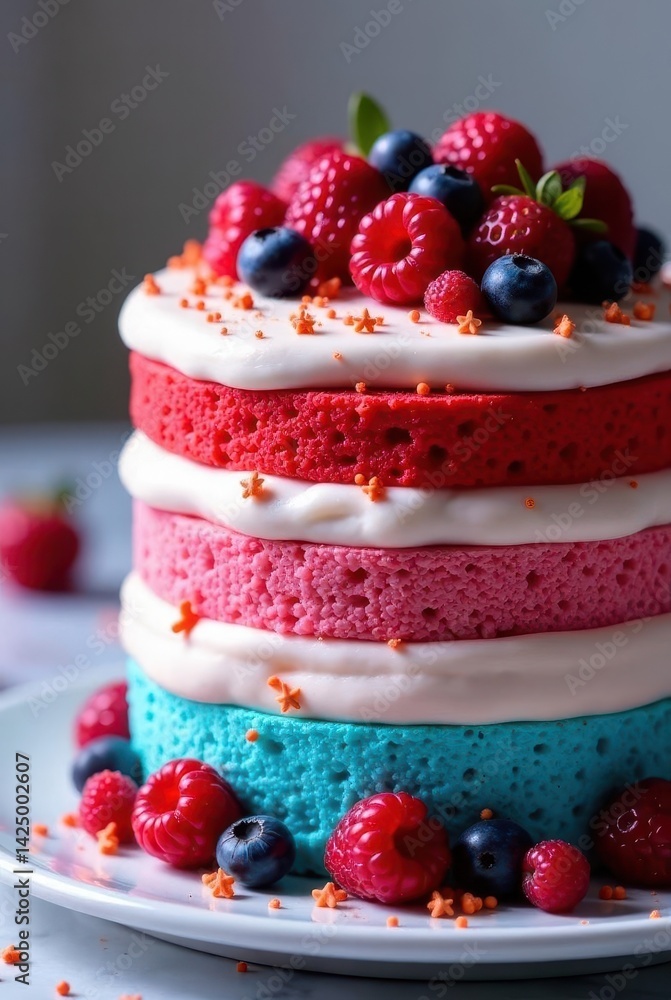 Layered Cake with Fresh Berries and Cream Cheese Frosting, a Delightful Sweet Treat