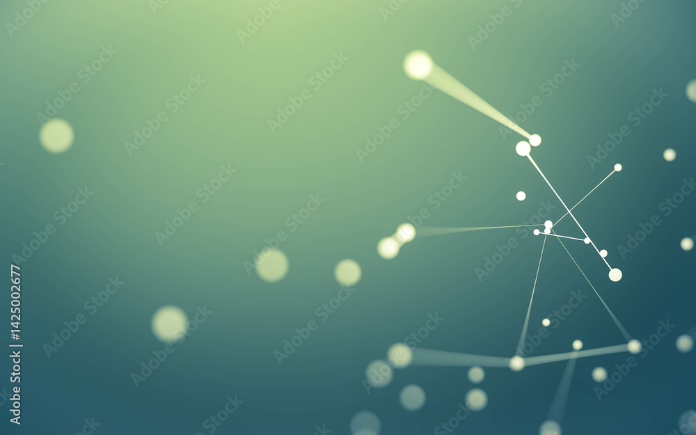 Abstract background. Molecules technology with polygonal shapes, connecting dots and lines. Connection structure. Big data visualization.