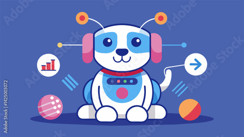 An interactive toy that uses AI to detect and adjust to your pets preferences and moods optimizing playtime and reducing aggressive tendencies.. Vector illustration