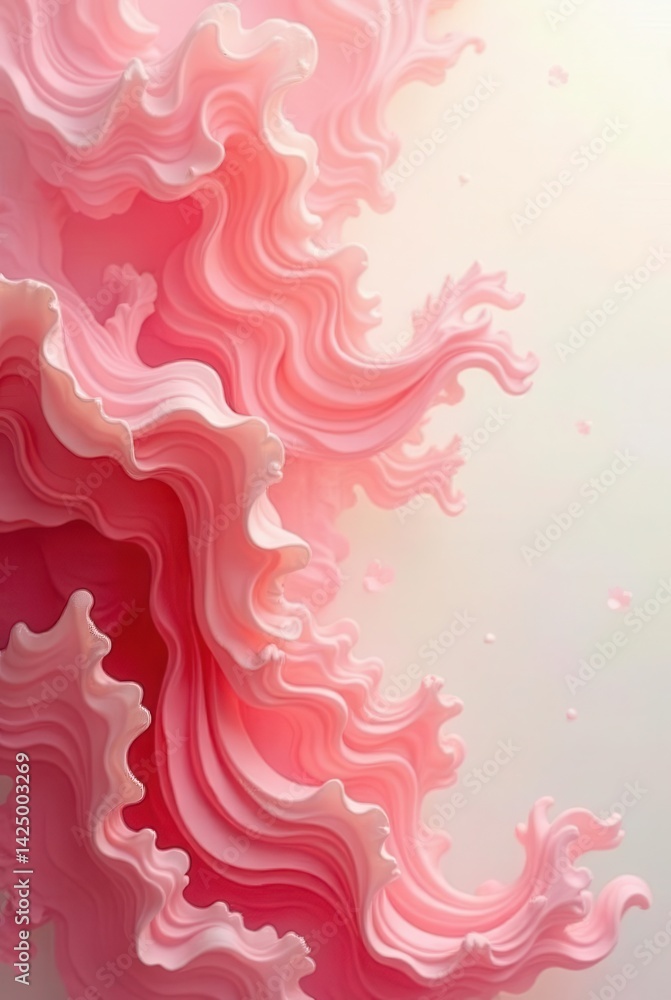 Abstract Pink Wave Formation Swirling, Layered, and Textured Design with Delicate, Soft Hues and Subtle Light Effects