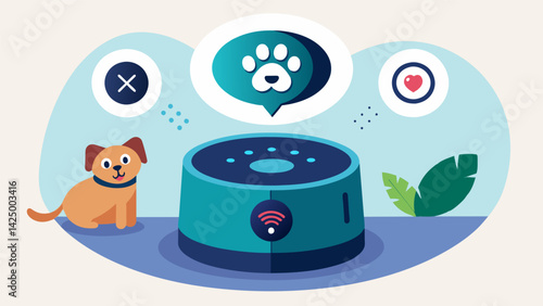 A voiceactivated monitor that allows owners to check on their pet and talk to them remotely providing comfort and reassurance.. Vector illustration