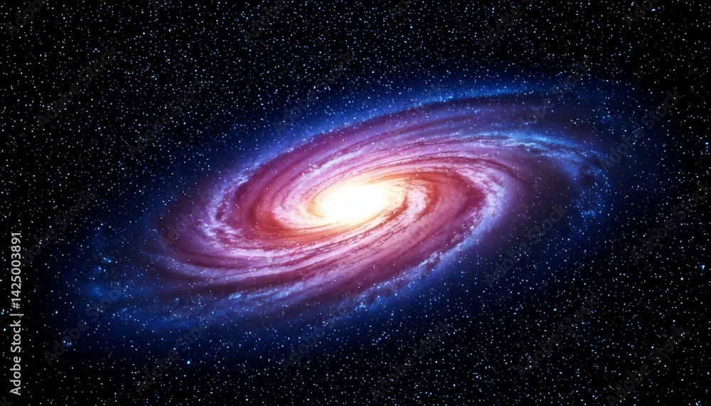 Obraz premium vivid spiral galaxy in deep space, showcasing detailed nebulae and star clusters, with colorful cosmic dust swirling around bright core