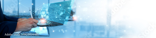 Fotografi Procurement Management: Businessman analyzing and interpreting data for supplier