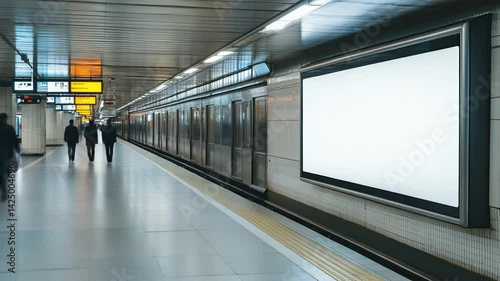 Blank Subway Ad with Commuter Platform