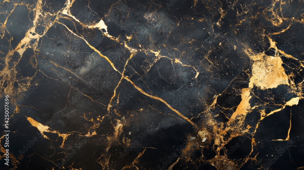 Fototapeta premium Close-up of black marble with gold veins.
