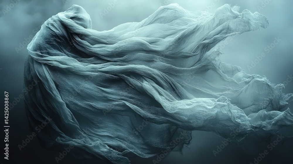 Serene and ethereal abstract with flowing fabric against a muted background Serene and ethereal abstract with flowing fabric against a muted background